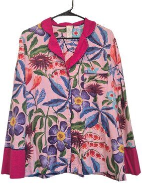 Rosa De Weerd for Anthropologie Floral Sleep Shirt Button Up Pink Purple Large